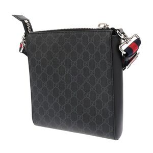 Gucci GG Canvas Messenger Leather Supreme Shoulder Bag Black